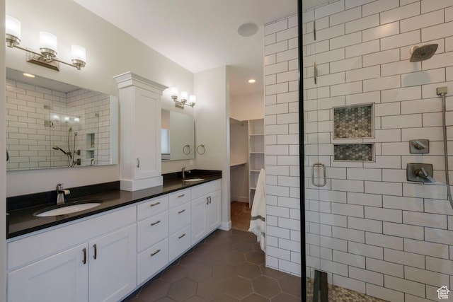 1233 S 2240 E, Heber City, UT 84032 - full bathroom featuring a stall shower, double vanity, tile patterned flooring, and recessed lighting