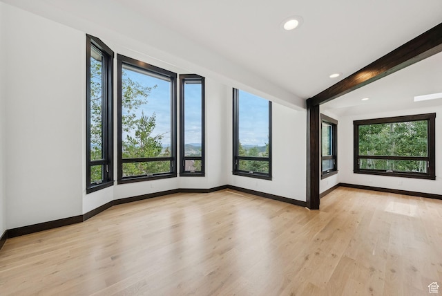 4670 Nelson Ct, Park City, UT 84098 - unfurnished room with light wood finished floors, recessed lighting, and beam ceiling