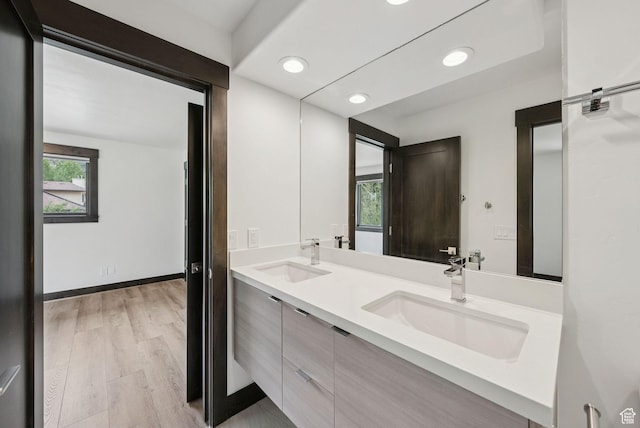 4670 Nelson Ct, Park City, UT 84098 - full bath featuring double vanity, wood finished floors, and recessed lighting