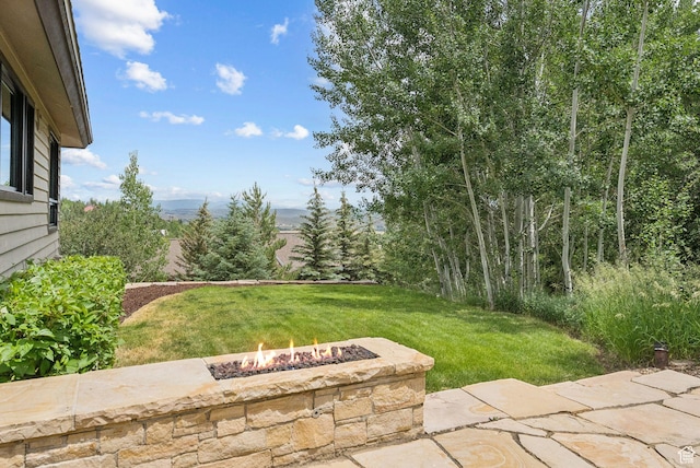 4670 Nelson Ct, Park City, UT 84098 - view of green lawn with a fire pit and a patio