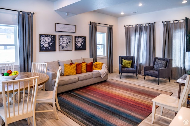 373 W Rendezvous Way N, Garden City, UT 84028 - living room featuring light wood-style flooring and recessed lighting