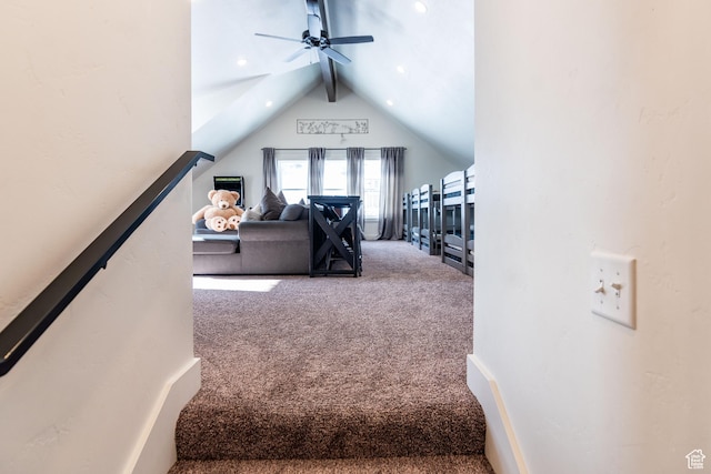 373 W Rendezvous Way N, Garden City, UT 84028 - staircase featuring carpet floors and a ceiling fan