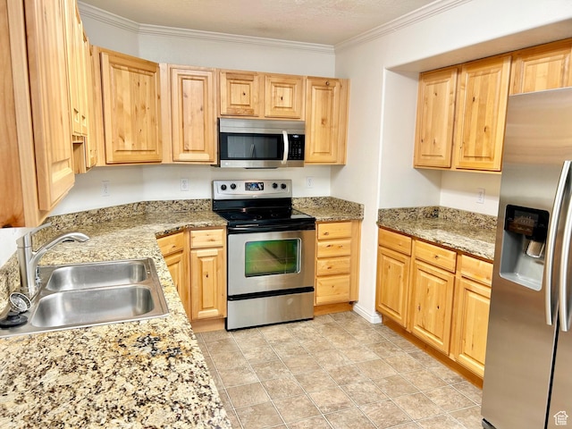 8204 N Cedar Springs Rd E Unit U-12, Eagle Mountain, UT 84005 - kitchen with stainless steel appliances, light brown cabinets, and crown molding