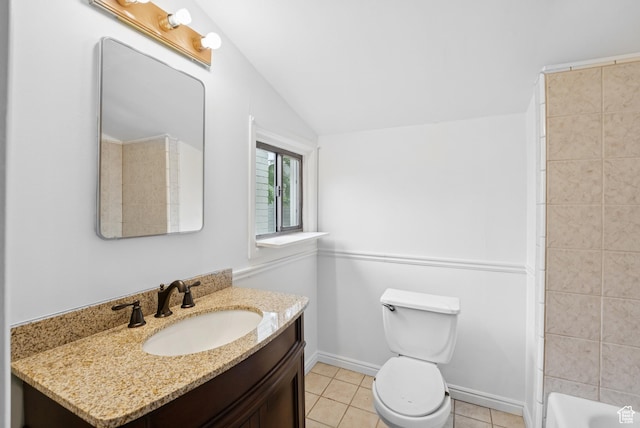 467 S 1300 E, Salt Lake City, UT 84102 - bathroom featuring vanity, lofted ceiling, tile patterned floors, and bathtub / shower combination