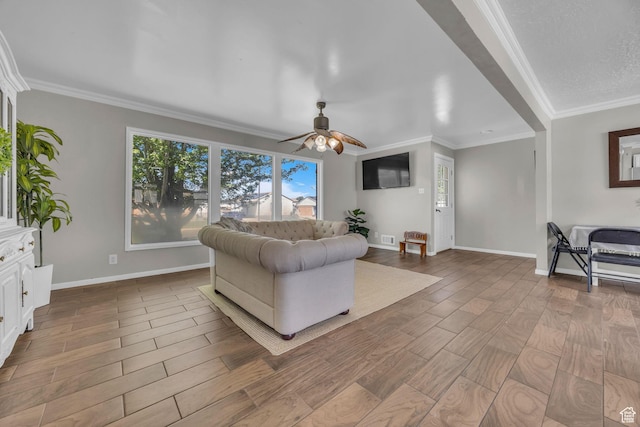 4682 S 475 W, Washington Terrace, UT 84405 - living area featuring ceiling fan, crown molding, and wood finished floors