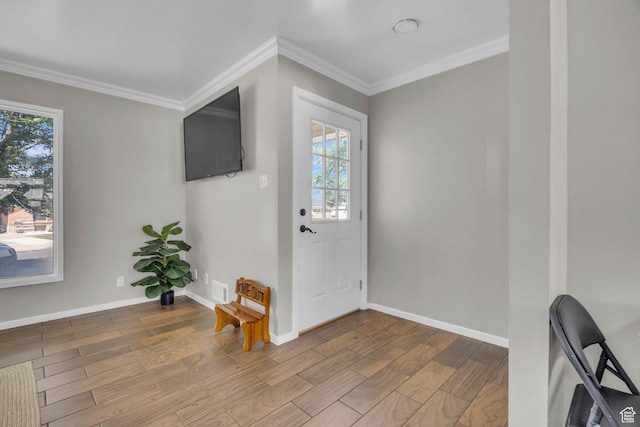 4682 S 475 W, Washington Terrace, UT 84405 - foyer entrance featuring healthy amount of natural light, wood finished floors, and crown molding