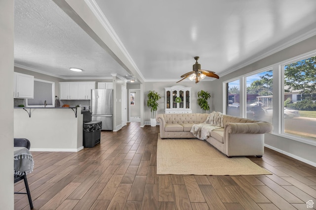 4682 S 475 W, Washington Terrace, UT 84405 - living room with dark wood-type flooring, a ceiling fan, and crown molding