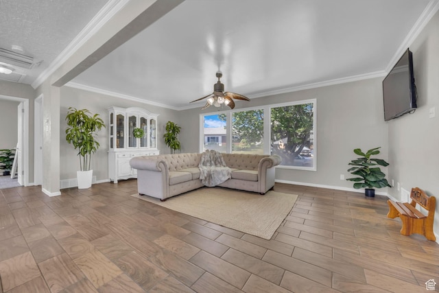 4682 S 475 W, Washington Terrace, UT 84405 - living room with a ceiling fan, ornamental molding, and wood finished floors