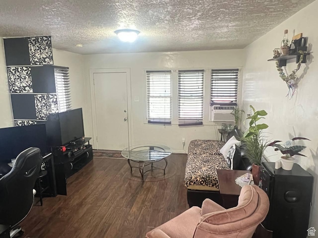 7659 S Lincoln St, Midvale, UT 84047 - living area featuring a textured ceiling, wood finished floors, and cooling unit