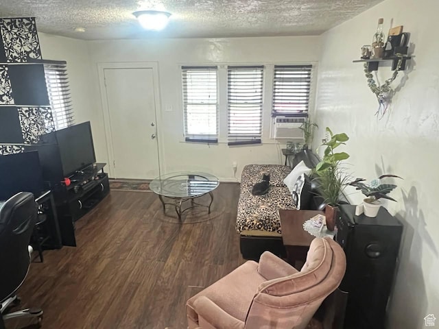 7659 S Lincoln St, Midvale, UT 84047 - living room with a textured ceiling, wood finished floors, and cooling unit