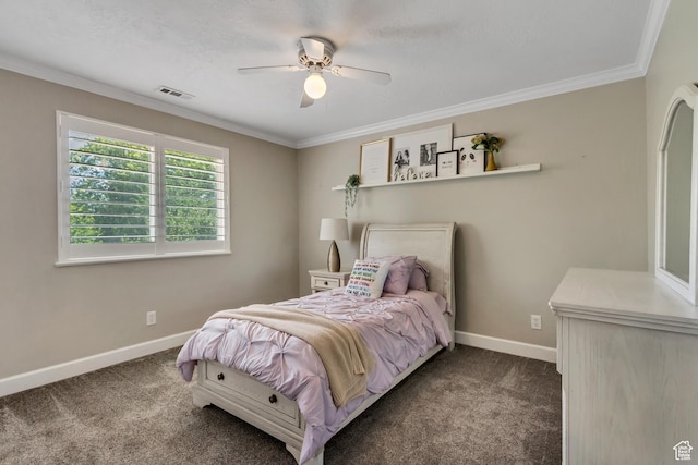 6063 S Kamas Dr W, Taylorsville, UT 84129 - bedroom featuring carpet floors, ornamental molding, and ceiling fan