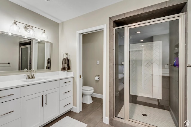 6063 S Kamas Dr W, Taylorsville, UT 84129 - bathroom featuring a shower stall, vanity, and tile patterned flooring