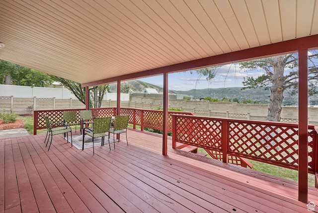 1074 E Spring Ridge Dr, Sandy, UT 84094 - wooden terrace with a fenced backyard and a mountain view