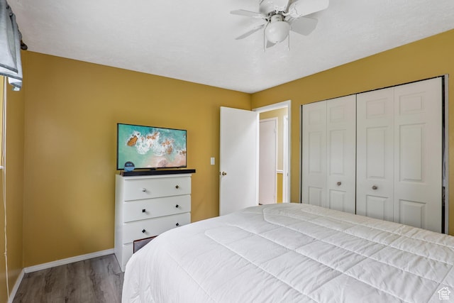 601 E Hilo St S, Sandy, UT 84070 - bedroom featuring wood finished floors, a closet, and ceiling fan