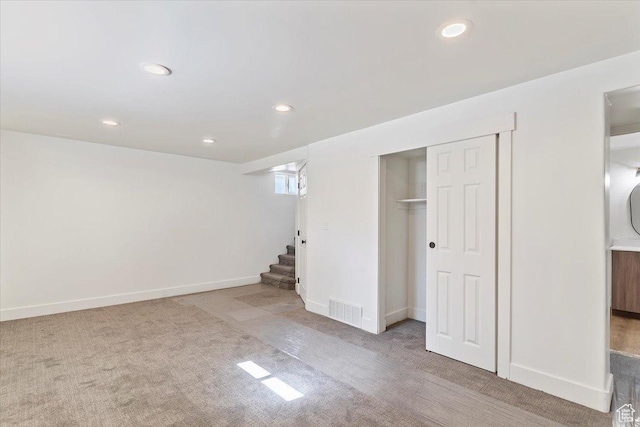 178 Country Club Dr, South Ogden, UT 84405 - below grade area with stairway, carpet flooring, and recessed lighting