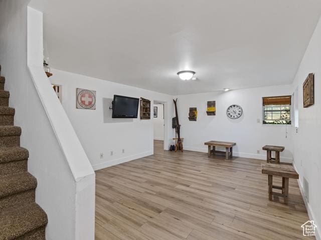 466 E 3460 N, North Ogden, UT 84414 - living area featuring stairs and light wood-type flooring