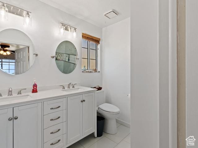 466 E 3460 N, North Ogden, UT 84414 - full bathroom with double vanity, tile patterned floors, plenty of natural light, and a ceiling fan