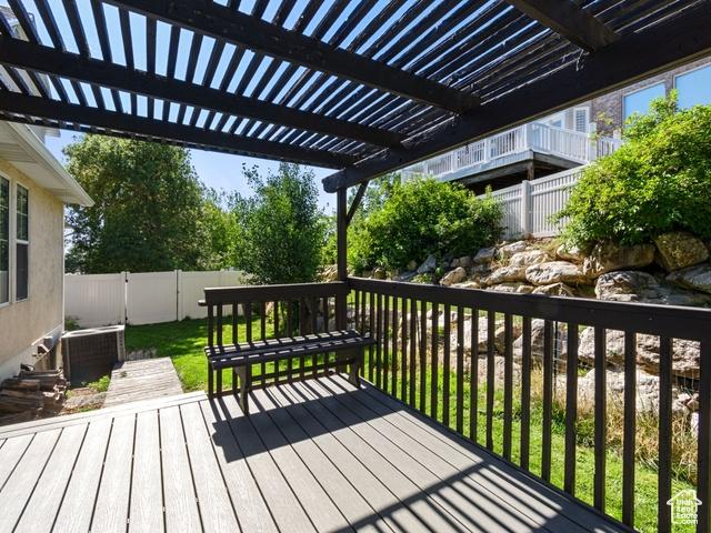 466 E 3460 N, North Ogden, UT 84414 - wooden terrace with a fenced backyard and a pergola