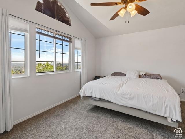 466 E 3460 N, North Ogden, UT 84414 - bedroom with carpet flooring, lofted ceiling, and a ceiling fan