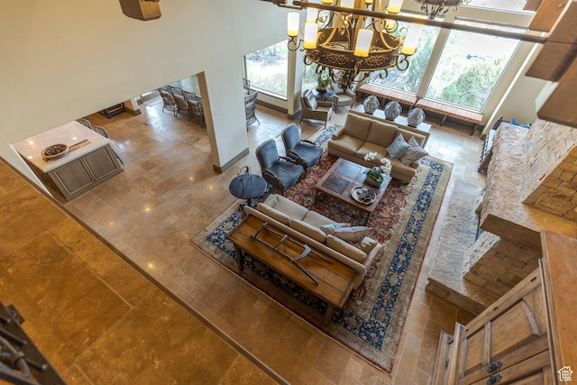 223 N Ibapah Peak Dr, Heber City, UT 84032 - living area featuring a chandelier and a towering ceiling