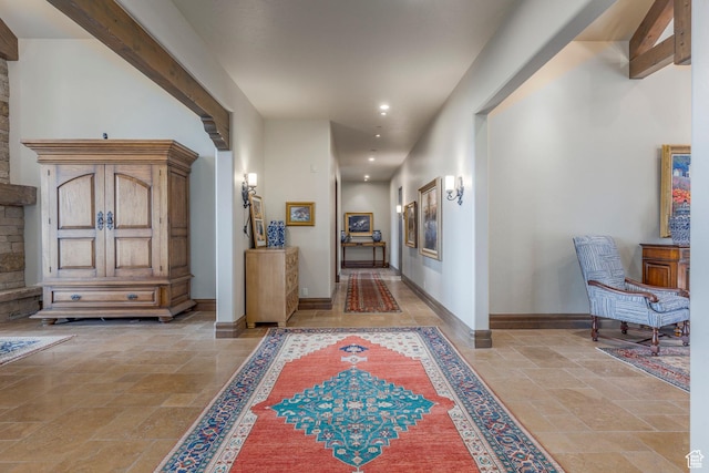 223 N Ibapah Peak Dr, Heber City, UT 84032 - hallway featuring stone tile flooring and recessed lighting