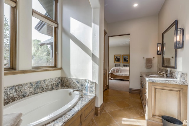 223 N Ibapah Peak Dr, Heber City, UT 84032 - full bathroom featuring a garden tub, plenty of natural light, vanity, ensuite bathroom, and recessed lighting