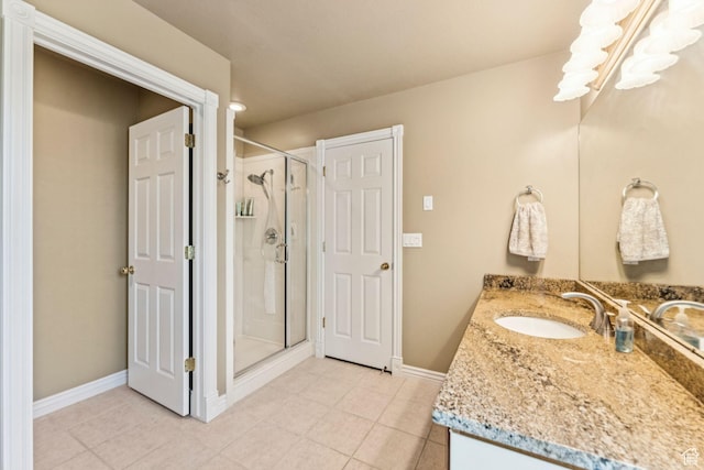 868 W Brandon Dr S, Kaysville, UT 84037 - bathroom featuring vanity, a stall shower, and tile patterned floors