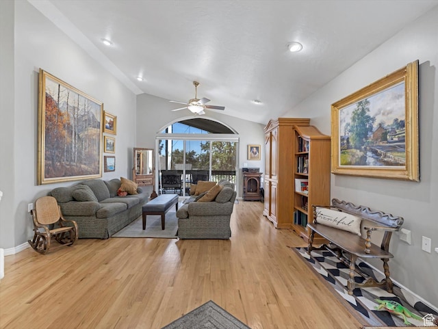 2287 N 470 E, Provo, UT 84604 - living area with light wood-style flooring, lofted ceiling, and ceiling fan
