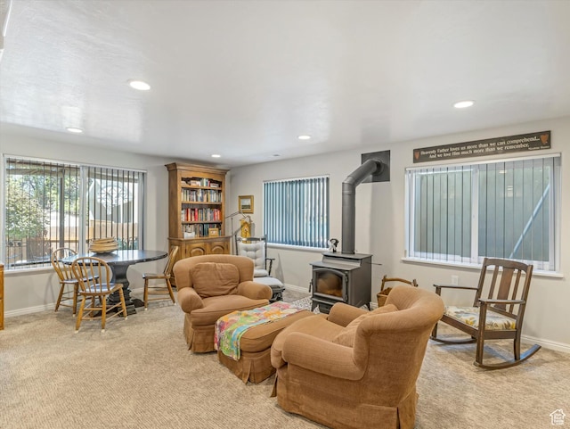 2287 N 470 E, Provo, UT 84604 - living area featuring carpet, a wood stove, and recessed lighting