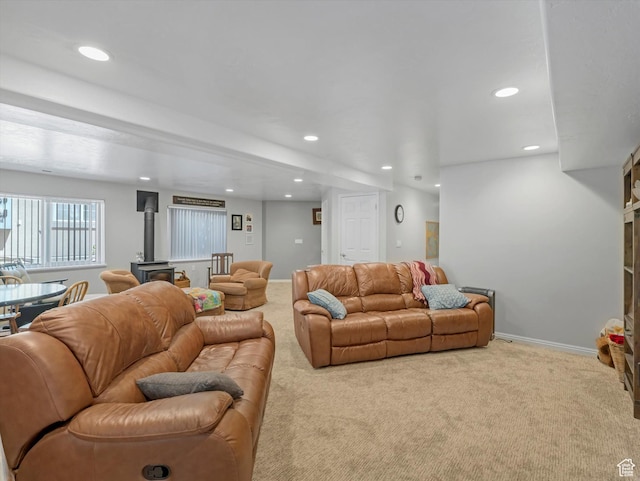 2287 N 470 E, Provo, UT 84604 - carpeted living area featuring a wood stove and recessed lighting
