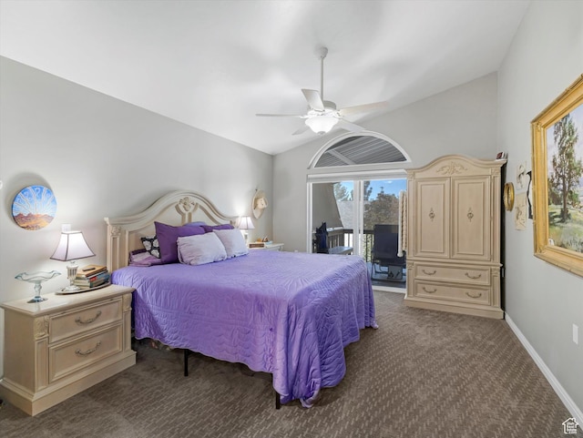 2287 N 470 E, Provo, UT 84604 - carpeted bedroom featuring access to outside, lofted ceiling, and ceiling fan