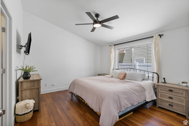 2344 E 1120 S, Spanish Fork, UT 84660 - bedroom with dark wood-style flooring, lofted ceiling, and ceiling fan