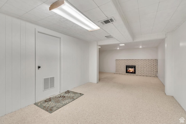 4269 S Vegas Way E, Holladay, UT 84124 - finished below grade area featuring carpet and a brick fireplace