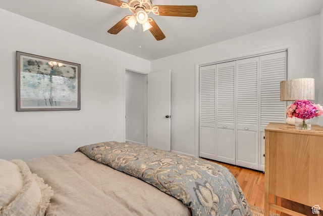 4269 S Vegas Way E, Holladay, UT 84124 - bedroom with light wood finished floors, a closet, and a ceiling fan