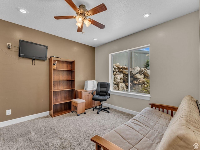 8503 S Spiral Jetty Cir W Unit 2083, West Jordan, UT 84081 - living area featuring ceiling fan, light colored carpet, a textured ceiling, and recessed lighting