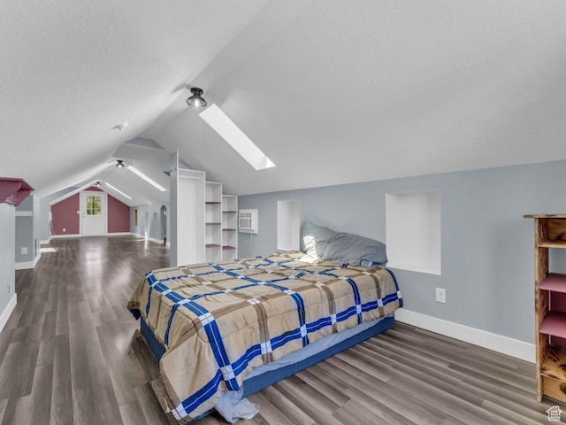8503 S Spiral Jetty Cir W Unit 2083, West Jordan, UT 84081 - bedroom with wood finished floors, a textured ceiling, a skylight, and vaulted ceiling