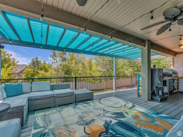 8503 S Spiral Jetty Cir W Unit 2083, West Jordan, UT 84081 - wooden deck featuring an outdoor living space, ceiling fan, and a grill