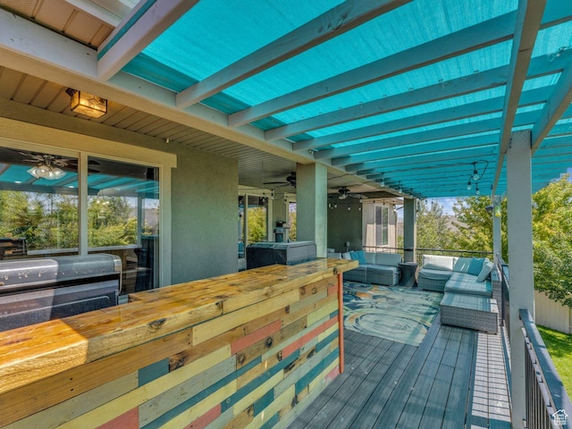 8503 S Spiral Jetty Cir W Unit 2083, West Jordan, UT 84081 - wooden terrace with an outdoor hangout area, ceiling fan, and a grill