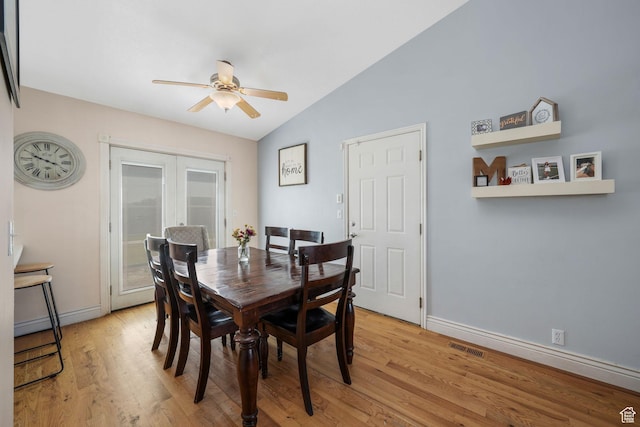 3142 S Sugar Bowl Ln, West Valley City, UT 84128 - dining space with ceiling fan, light wood-type flooring, and vaulted ceiling
