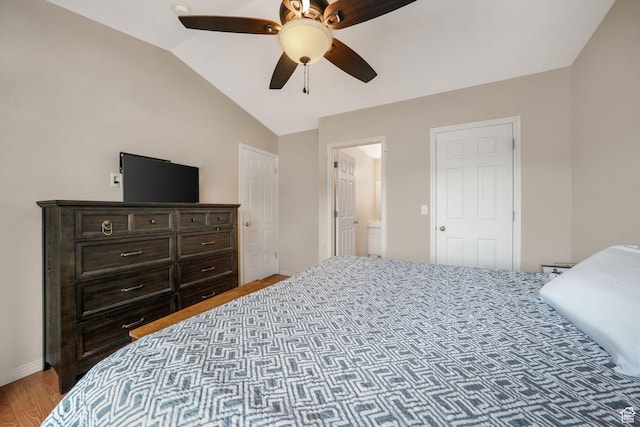 3142 S Sugar Bowl Ln, West Valley City, UT 84128 - bedroom with wood finished floors, vaulted ceiling, and a ceiling fan