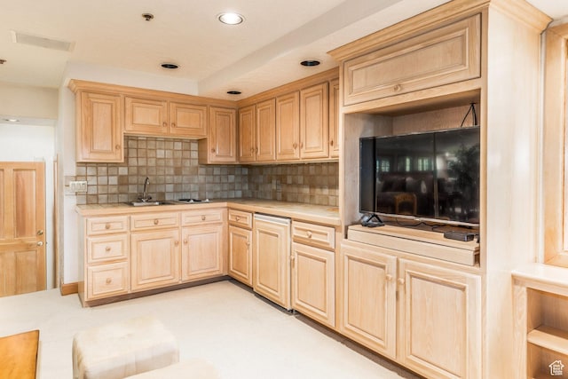 8200 Royal St Unit 43, Park City, UT 84060 - kitchen featuring light brown cabinets, backsplash, and recessed lighting