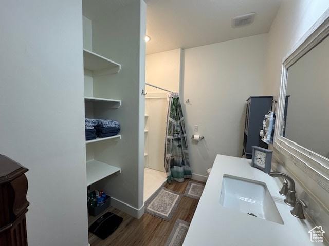 4058 E 5000 S, Vernal, UT 84078 - full bathroom with wood finished floors, a shower with shower curtain, and vanity