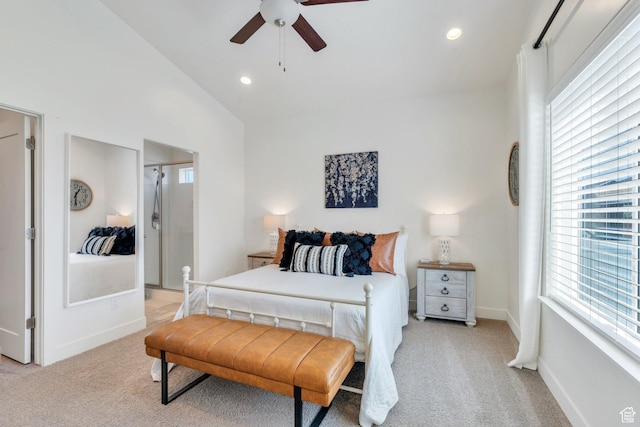7194 N Clear Meadow Way, Eagle Mountain, UT 84005 - bedroom with light colored carpet, a walk in closet, recessed lighting, and a ceiling fan