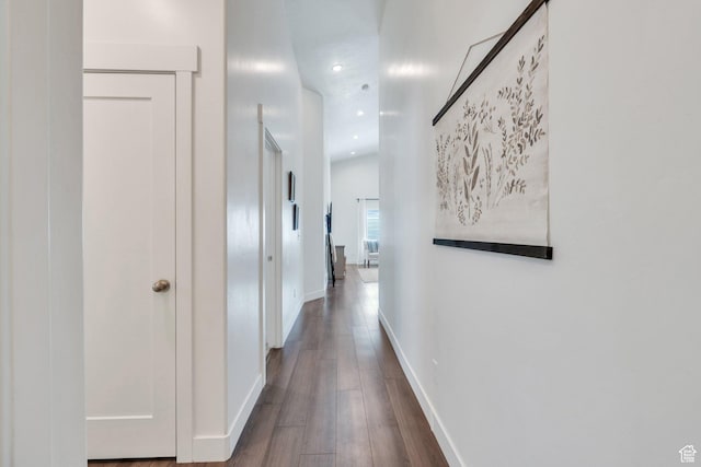 7194 N Clear Meadow Way, Eagle Mountain, UT 84005 - hallway featuring dark wood-style floors and recessed lighting