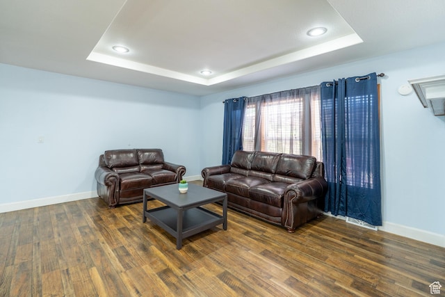 975 S 400 E, Moab, UT 84532 - living room featuring a raised ceiling, dark wood-style floors, and recessed lighting