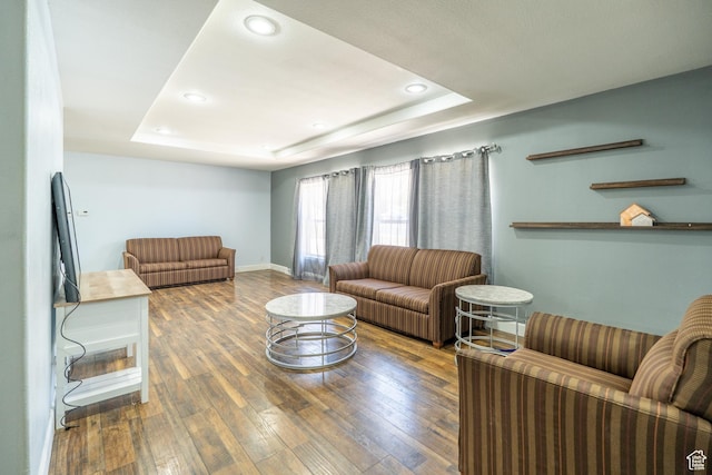 975 S 400 E, Moab, UT 84532 - living area with a tray ceiling, hardwood / wood-style floors, and recessed lighting