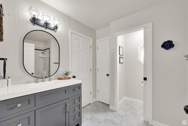 1569 Troon Cir, Syracuse, UT 84075 - bathroom with vanity, marble finish floors, and a shower