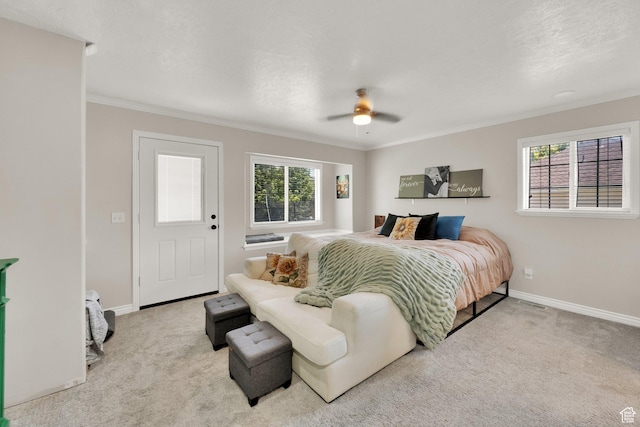 1569 Troon Cir, Syracuse, UT 84075 - carpeted bedroom with multiple windows, ornamental molding, and ceiling fan