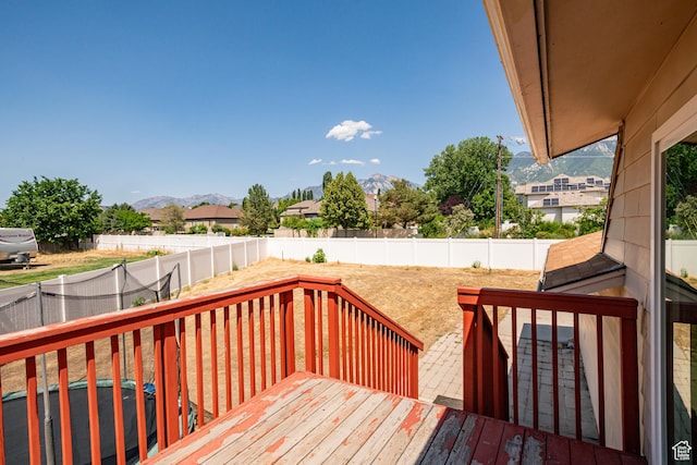 991 E Sunburn Ln, Sandy, UT 84094 - wooden deck with a fenced backyard and a mountain view