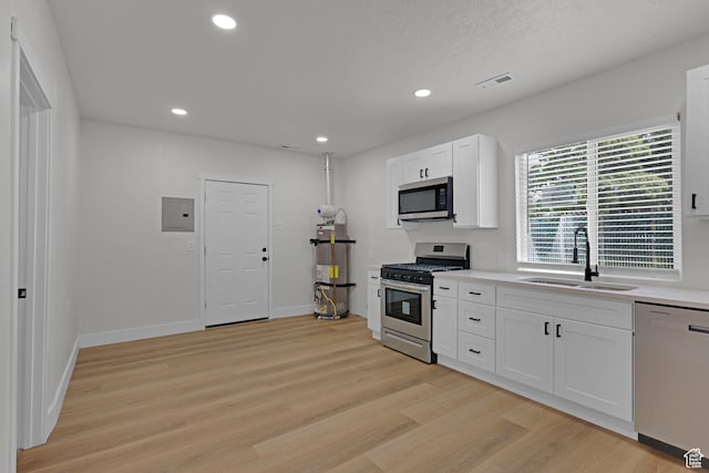 2136 Union Ave, Ogden, UT 84401 - kitchen with appliances with stainless steel finishes, light wood-style floors, white cabinetry, light countertops, and electric panel